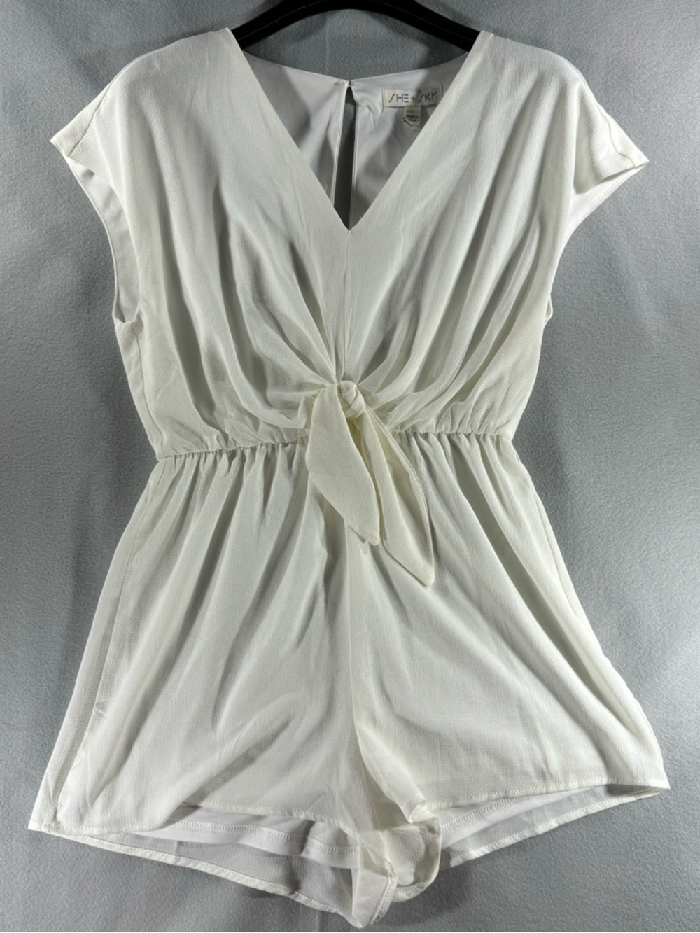V-Neck Tie Front Romper keyhole back graduation bridal party boho bow sleek chic